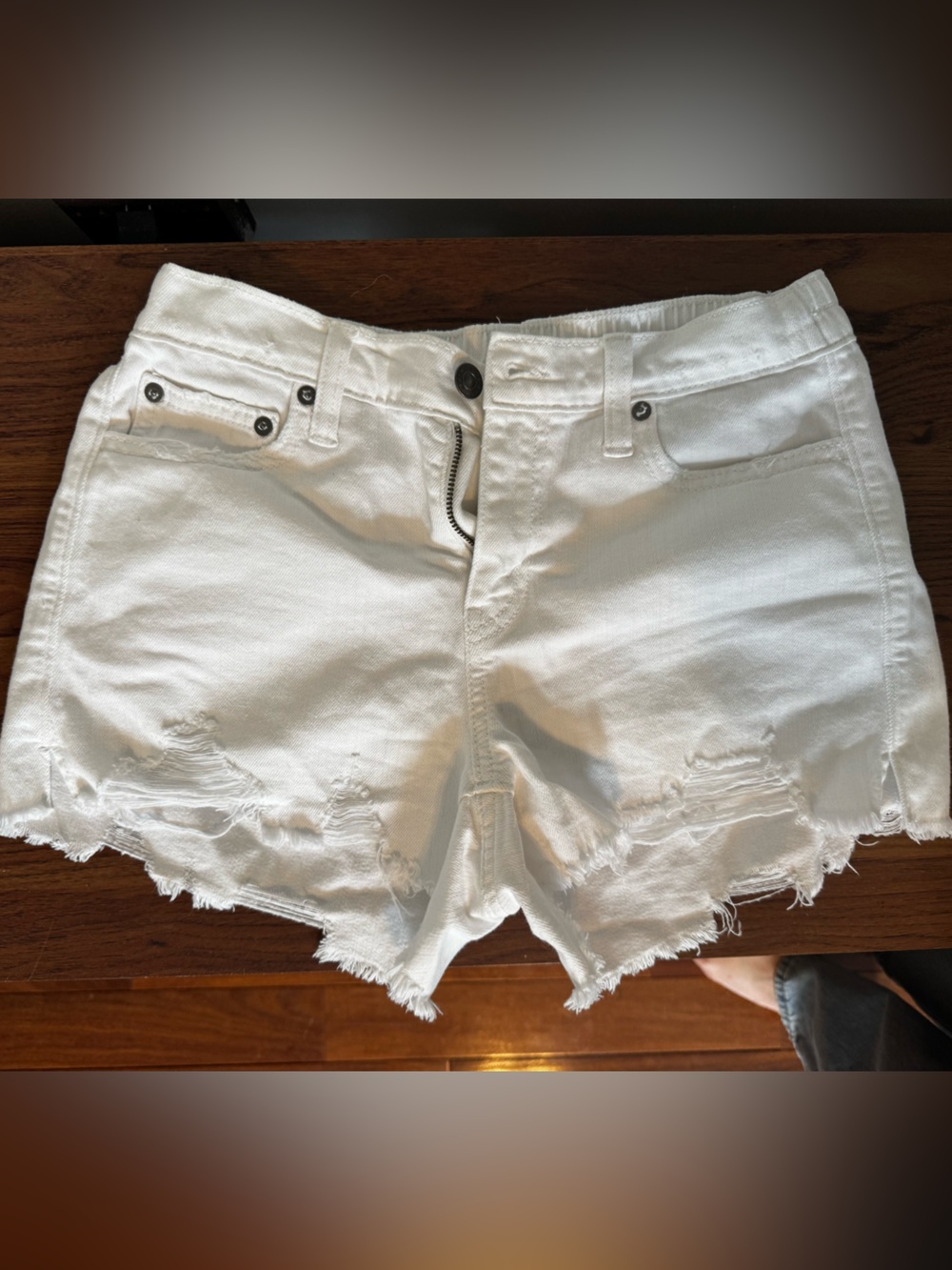 aerie White Distressed High-Rise Denim Shorts